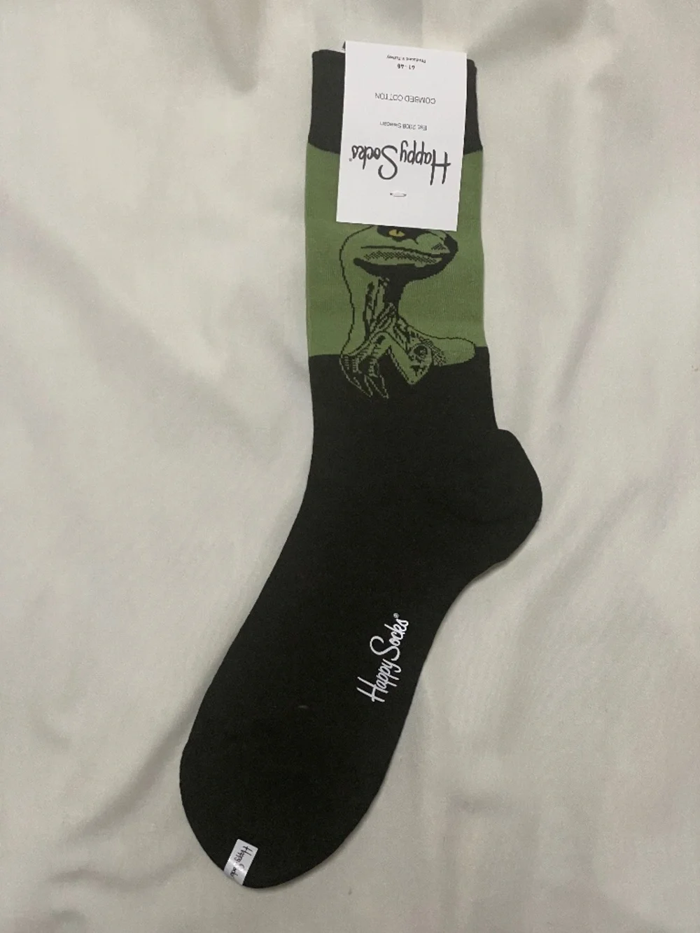 HAPPY SOCKS - Brand new with tags - Size 10-13 (US) - Black with Green Dinosaur